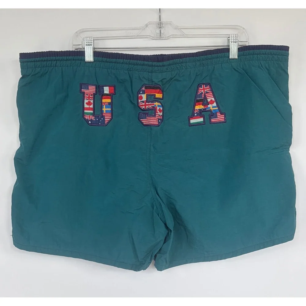 Vintage Speedo 1996 Atlanta Olympics Swim Trunks USA Flag Teal Mens XL Lined - Picture 2 of 9